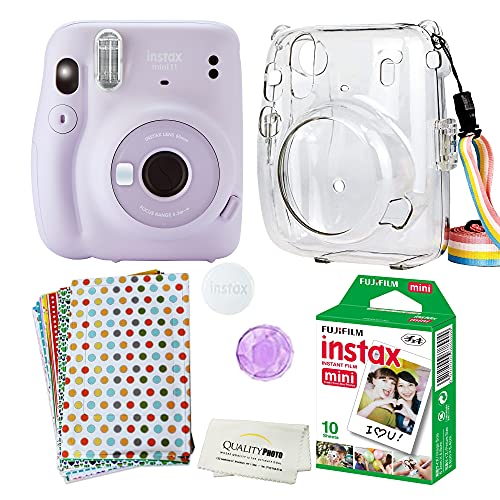 Fujifilm Instax Mini 11 Camera with Clear Case, Films and Stickers Bundle (Lilac Purple)