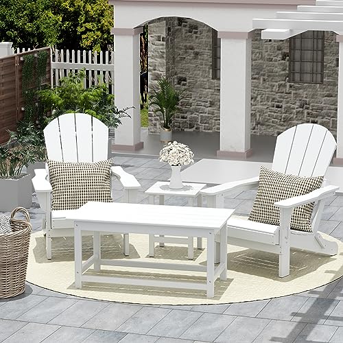 WO Adirondack Outdoor Coffee Table 35" inch Long Retro Rectangle Entertainment Table for Indoor, Outdoor, Living Room, Patio, Lawn, Garden, Balcony, Backyard, Porch, Pool, Deck (Bright White)