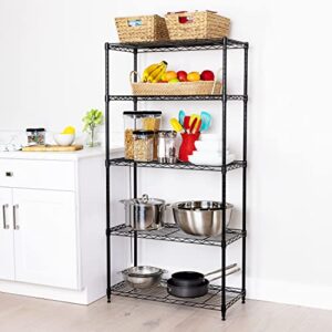 Seville Classics Solid Steel Wire Shelving Storage Unit Adjustable Shelves Organizer Rack, for Home, Kitchen, Office, Garage, Bedroom, Closet, Black, 5-Tier, 30" W x 14" D (New Model)