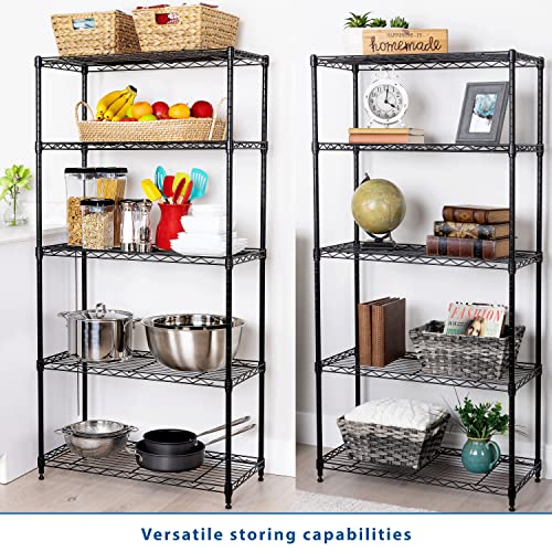 Seville Classics Solid Steel Wire Shelving Storage Unit Adjustable Shelves Organizer Rack, for Home, Kitchen, Office, Garage, Bedroom, Closet, Black, 5-Tier, 30" W x 14" D (New Model)