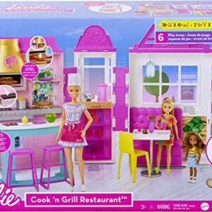 Barbie Cook ‘n Grill Restaurant Playset with 30+ Pieces & 6 Play Areas Including Kitchen, Pizza Oven, Grill & Dining Booth, Gift for 3 to 7 Year Olds