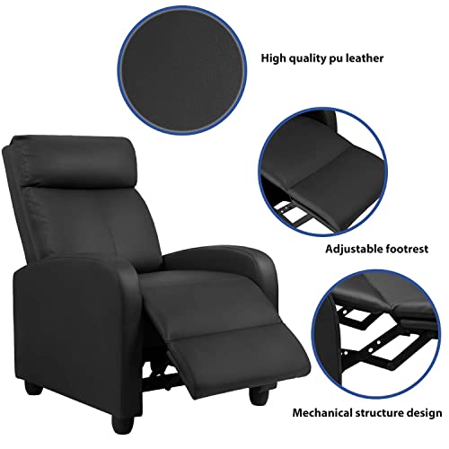 Devoko Massage Recliner Chair Home Theater Seating Pu Leather Modern Living Room Chair Furniture with Padded Cushion Reclining Sofa Chairs (Black)