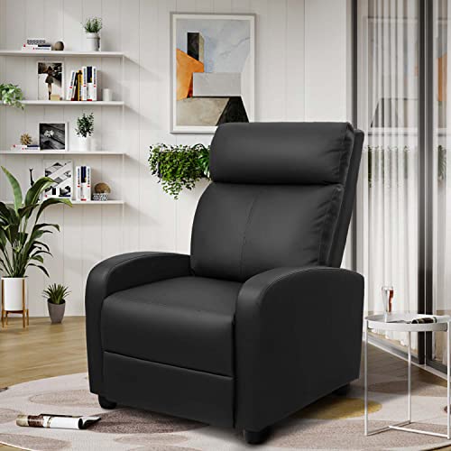 Devoko Massage Recliner Chair Home Theater Seating Pu Leather Modern Living Room Chair Furniture with Padded Cushion Reclining Sofa Chairs (Black)