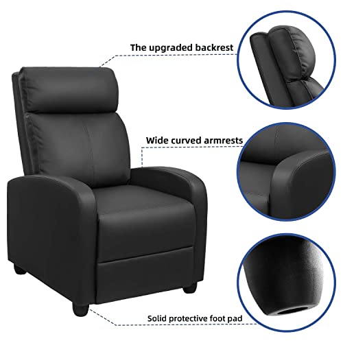 Devoko Massage Recliner Chair Home Theater Seating Pu Leather Modern Living Room Chair Furniture with Padded Cushion Reclining Sofa Chairs (Black)