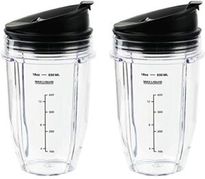 bidihome blender cups for ninja blender, 18oz cup with sip & seal lids compatible with 900w 1000w nutri ninja blender auto iq series (2 pack)