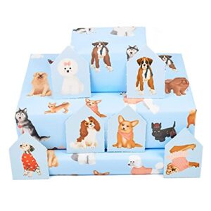 CENTRAL 23 - Blue Wrapping Paper Sheets - Puppy Dogs - 6 Gift Wrap Sheets - Birthday GiftWrap - Recyclable