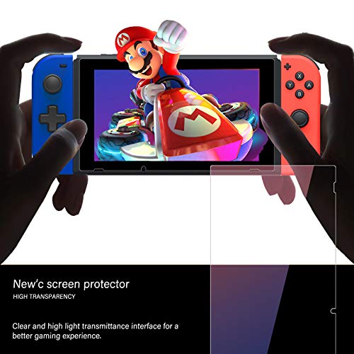 NEW'C Pack of 3, Glass Screen Protector for Nintendo Switch, Tempered Glass Anti-Scratch, Anti-Fingerprints, Bubble-Free, 9H Hardness, 0.33mm Ultra Transparent, Ultra Resistant