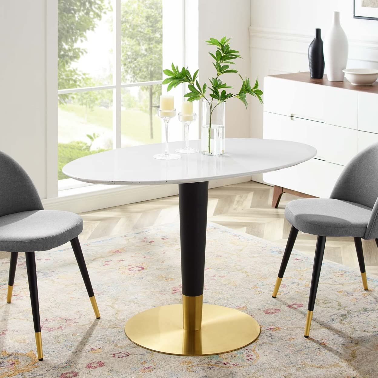 Modway Zinque Oval Modern 48" Dining Table in Gold White