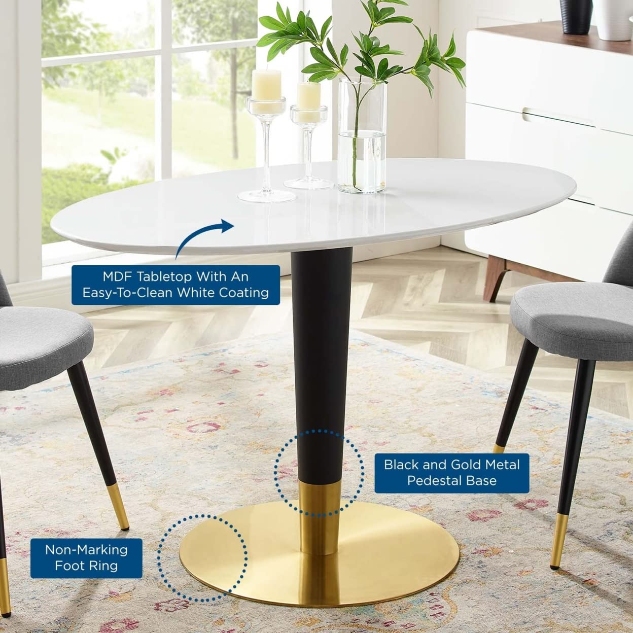 Modway Zinque Oval Modern 48" Dining Table in Gold White