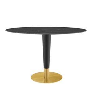modway zinque artificial marble dining table, 48 inch, gold black
