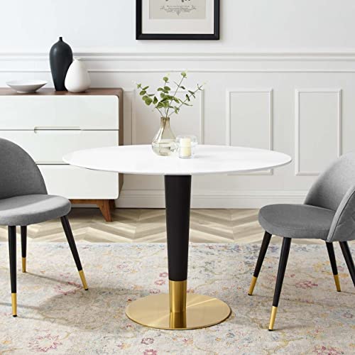 Modway Zinque Oval Modern 42" Dining Table in Gold White