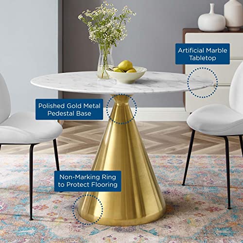 Modway Tupelo Oval Artificial Marble 42" Dining Table, 42 Inch, Gold White