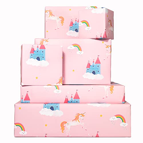 CENTRAL 23 Birthday Wrapping Paper - (x6) Pink Gift Wrap Sheets for Girls - Unicorn & Rainbow - New Baby - Magical Princess Giftwrap - Recyclable