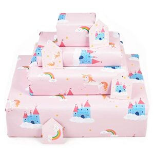 CENTRAL 23 Birthday Wrapping Paper - (x6) Pink Gift Wrap Sheets for Girls - Unicorn & Rainbow - New Baby - Magical Princess Giftwrap - Recyclable