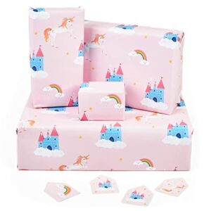 CENTRAL 23 Birthday Wrapping Paper - (x6) Pink Gift Wrap Sheets for Girls - Unicorn & Rainbow - New Baby - Magical Princess Giftwrap - Recyclable