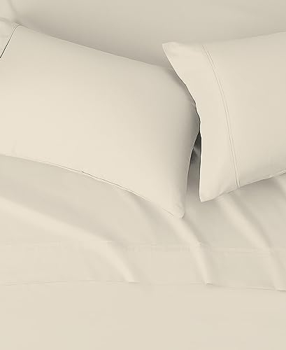 Color Sense Hotel Percale 100% Cotton Bed Sheet Set, Twin Ivory, Cooling Sheets for Hot Sleepers, with Elasticized Deep Pocket, 3 Piece Bedding Set - 1 Flat, 1 Fitted Sheet and 1 Pillowcase