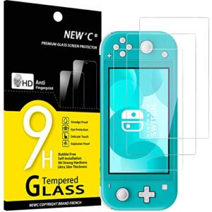 new'c pack of 3, glass screen protector for nintendo switch lite, tempered glass anti-scratch, anti-fingerprints, bubble-free, 9h hardness, 0.33mm ultra transparent, ultra resistant