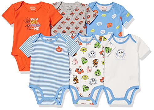 Amazon Essentials Disney | Marvel | Star Wars Baby Boys' Short-Sleeve Bodysuits, Pack of 6, Toy Story Play Nice, 12 Months