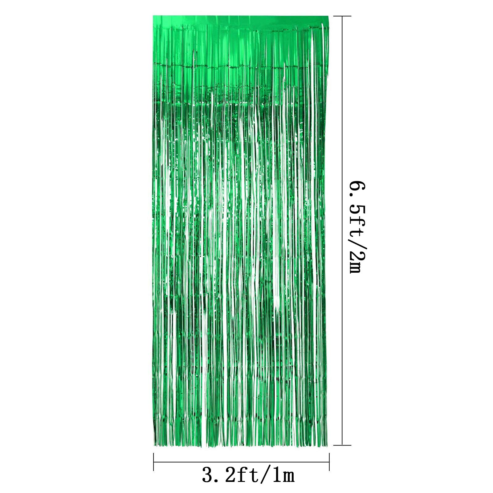 KIRIKOU Pack of 3 Green Metallic Tinsel Foil Fringe Curtains Photo Booth Props Backdrop for Birthday Bachelorette Bridal Baby Shower Party Decorations (Green, 3.2ft x 6.5ft)