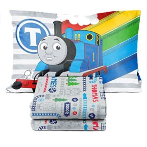 Jay Franco Thomas & Friends Rail Run 4 Piece Toddler Bed Set - Includes Comforter & Sheet Set Bedding - Super Soft Fade Resistant Microfiber (Official Mattel Product)