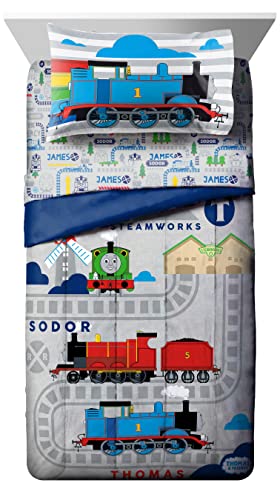 Jay Franco Thomas & Friends Rail Run 4 Piece Toddler Bed Set - Includes Comforter & Sheet Set Bedding - Super Soft Fade Resistant Microfiber (Official Mattel Product)