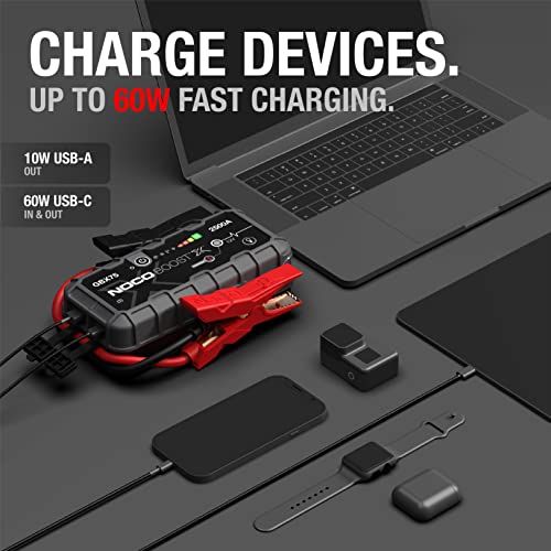 NOCO Boost X GBX75 2500A 12V UltraSafe Portable Lithium Jump Starter, Car Battery Booster Pack, USB-C Powerbank Charger, and Jumper Cables for up to 8.5-Liter Gas and 6.5-Liter Diesel Engines