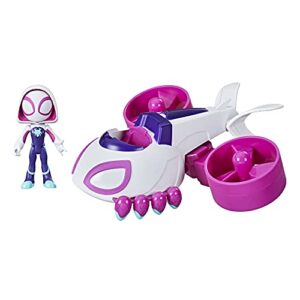 spidey and his amazing friends marvel change 'n go ghost-copter and 4-inch ghost-spider action figure for kids ages 3 and up, frustration-free package small