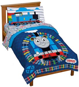 jay franco thomas & friends stitch in time 4 piece toddler bed set - includes comforter & sheet set bedding - super soft fade resistant microfiber (official mattel product)