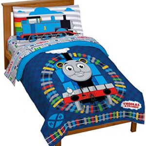 Jay Franco Thomas & Friends Stitch in Time 4 Piece Toddler Bed Set - Includes Comforter & Sheet Set Bedding - Super Soft Fade Resistant Microfiber (Official Mattel Product)