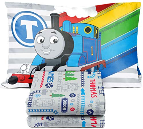 Jay Franco Thomas & Friends Stitch in Time 4 Piece Toddler Bed Set - Includes Comforter & Sheet Set Bedding - Super Soft Fade Resistant Microfiber (Official Mattel Product)