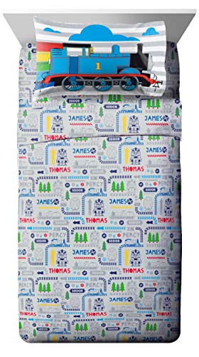 Jay Franco Thomas & Friends Stitch in Time 4 Piece Toddler Bed Set - Includes Comforter & Sheet Set Bedding - Super Soft Fade Resistant Microfiber (Official Mattel Product)