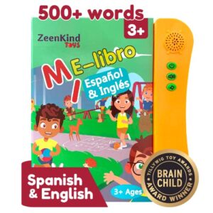 ZeenKind Learn Spanish for Kids 3-6 | Spanish English Talking Sound Books for Kid Toddler Baby | Interactive Educational Electronic Book Bilingual Toys | Libros para Bebes en Espanol Juegos para Niños