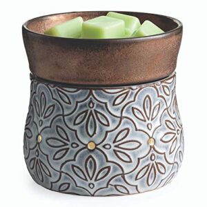 candle warmers etc 2-in-1 deluxe candle and wax fragrance warmer with led light and auto shut off for timed candle warming, bronze floral