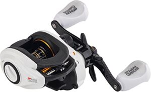 abu garcia max pro low profile baitcast reel, size lp (1539730), 7 stainless steel ball bearings + 1 roller bearing, synthetic star drag, max of 15lb | 6.8kg, left-handed (box)