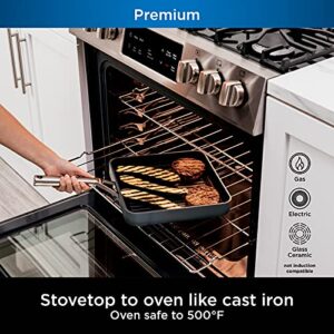 Ninja C30528 Foodi NeverStick Premium 11-Inch Square Grill Pan, Hard-Anodized, Nonstick, Durable & Oven Safe to 500°F, Slate Grey