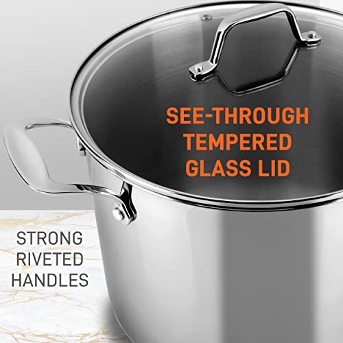 NutriChef 12-Quart Stainless Steel Stock Pot - 18/8 Food Grade Stainless Steel Heavy Duty Induction - Large Stock Pot, Stew Pot, Simmering Pot, Soup Pot with See Through Lid, Dishwasher Safe - NCSP21