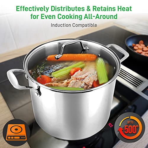 NutriChef 12-Quart Stainless Steel Stock Pot - 18/8 Food Grade Stainless Steel Heavy Duty Induction - Large Stock Pot, Stew Pot, Simmering Pot, Soup Pot with See Through Lid, Dishwasher Safe - NCSP21