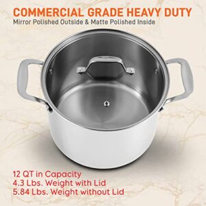 NutriChef 12-Quart Stainless Steel Stock Pot - 18/8 Food Grade Stainless Steel Heavy Duty Induction - Large Stock Pot, Stew Pot, Simmering Pot, Soup Pot with See Through Lid, Dishwasher Safe - NCSP21