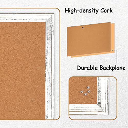 Cork Board Bulletin Board - 4 THOUGHT 24 x 18 Inches Cork Notice Pin Board Memo Board with Vintage Style White Wooden Frame for Display and Organize Home, Office and Kitchen, 10 Push Pins