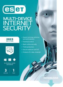 eset multi-device internet security | 2023 edition | 3 devices | 1 year | antivirus software | parental control | privacy | iot protection | digital download [pc/mac/android/linux online code]