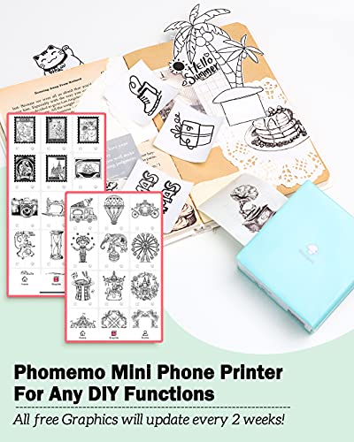 Phomemo Label Maker -M02 Pocket Printer Thermal Bluetooth Sticker Maker with 3 Rolls Paper, for DIY Creation, Study Notes, Memo, List, Work Plan, Gift, Cyan