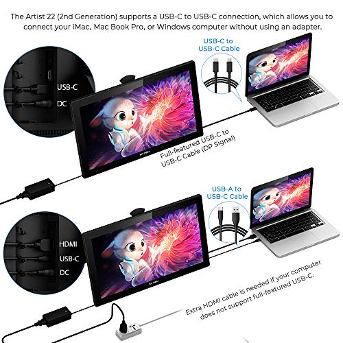 Drawing Tablet with Screen XPPen Artist 22 2nd Computer Graphics Tablet 122% sRGB with 8192 Levels Tilt Function Battery-Free Stylus, 21.5inch Pen Display Compatible with Windows, Mac, Linux