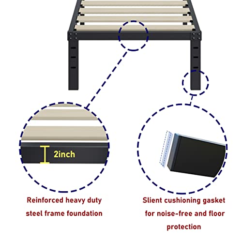 ZIYOO Twin Bed Frame 18 Inches Tall 3 Inches Wide Wood Slats with 2500 Pounds Support, No Box Spring Needed for Foam Mattress, Underbed Storage Space, Easy Assembly, Noise Free