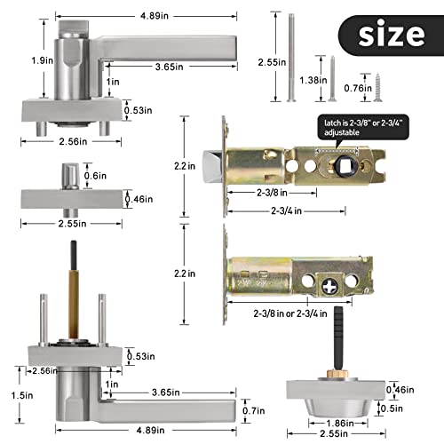 HOSOM Entrance Door Lock Set with Single Cylinder Deadbolts Combo Pack, Modern Slim Square Door Lever for Exterior and Interior Door, Satin Nickel