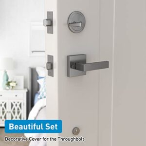 HOSOM Front Door Handle Set, Exterior Door Lock Set with Deadbolt, Single Cylinder, Reversible for Right and Left Handed Doors, Satin Nickel