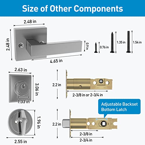 HOSOM Front Door Handle Set, Exterior Door Lock Set with Deadbolt, Single Cylinder, Reversible for Right and Left Handed Doors, Satin Nickel