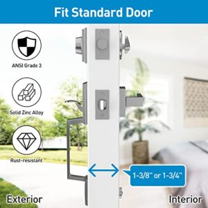 HOSOM Front Door Handle Set, Exterior Door Lock Set with Deadbolt, Single Cylinder, Reversible for Right and Left Handed Doors, Satin Nickel