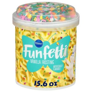 pillsbury funfetti frosting - gluten-free vanilla frosting with sprinkles for cake and cupcakes - perfect for holidays, birthdays, and any occasion - 15.6oz