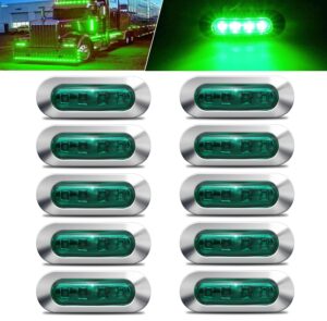 alfu 10pcs green dc12v-24v 4 led side marker indicator lights lamp front rear tail clearance lamp interior lights with chrome bezel universial for auto car bus truck lorry trailer boat deck courtesy