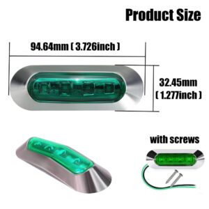 ALFU 10PCS Green DC12V-24V 4 LED Side Marker Indicator Lights Lamp Front Rear Tail Clearance Lamp Interior Lights with Chrome Bezel Universial for Auto Car Bus Truck Lorry Trailer Boat Deck Courtesy